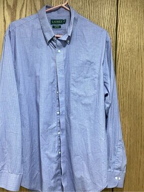 Ralph Lauren Men's Light Blue Micro-Check Button-Down Dress Shirt